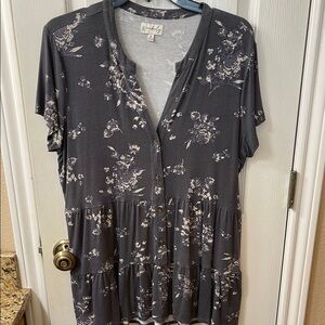 Gray Floral Button-Down Top